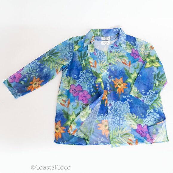 Cervelle 1X Women’s 2-Piece Top Set Tank & Sheer Blouse Tropical Resort Cruise - Picture 5 of 13